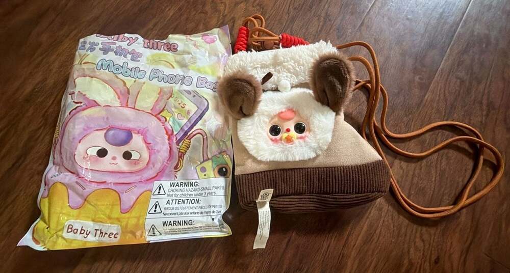 Baby Three Bunny Plush Mobile Phone Bag Brown Rabbit